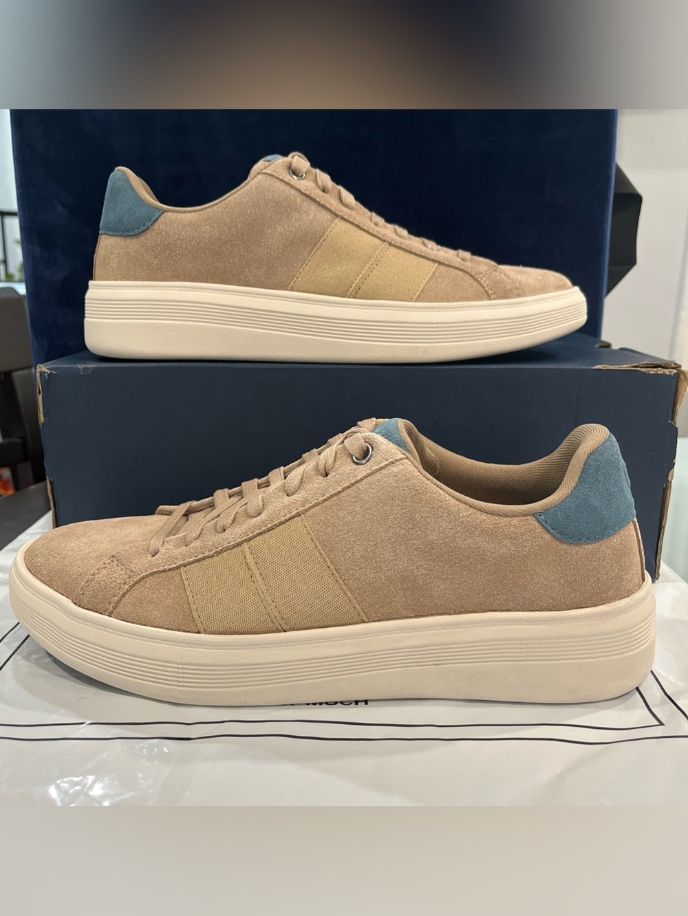 Cole Haan Grand Crosscourt Premier Suede Sneakers Birch/Teal Men’s Size 8 NIB